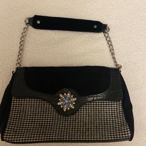 Vintage Marshall Fields Purse. Black velour and houndstooth check.
